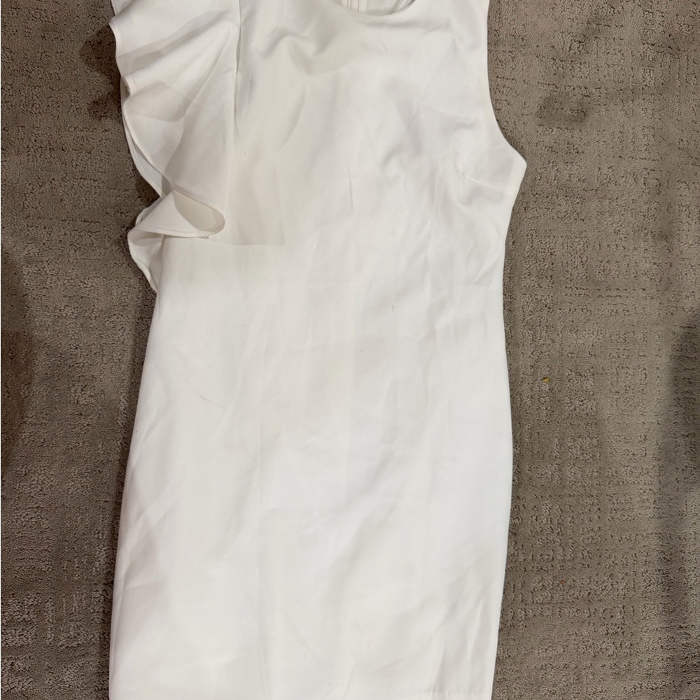 White Sleeveless Ruffle Sheath Dress